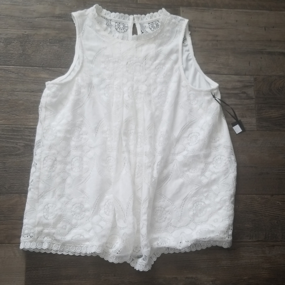NWT Lace Tank Ivory Lined Boutique High Neck Med